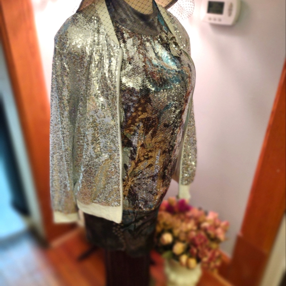 Silver Sequin Jacket and Dress Set
